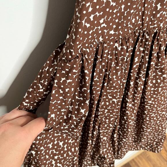 J. Crew Drop Waist Cotton Poplin Mini Dress Womens 8 Brown Floral Pockets Summer - Picture 8 of 11